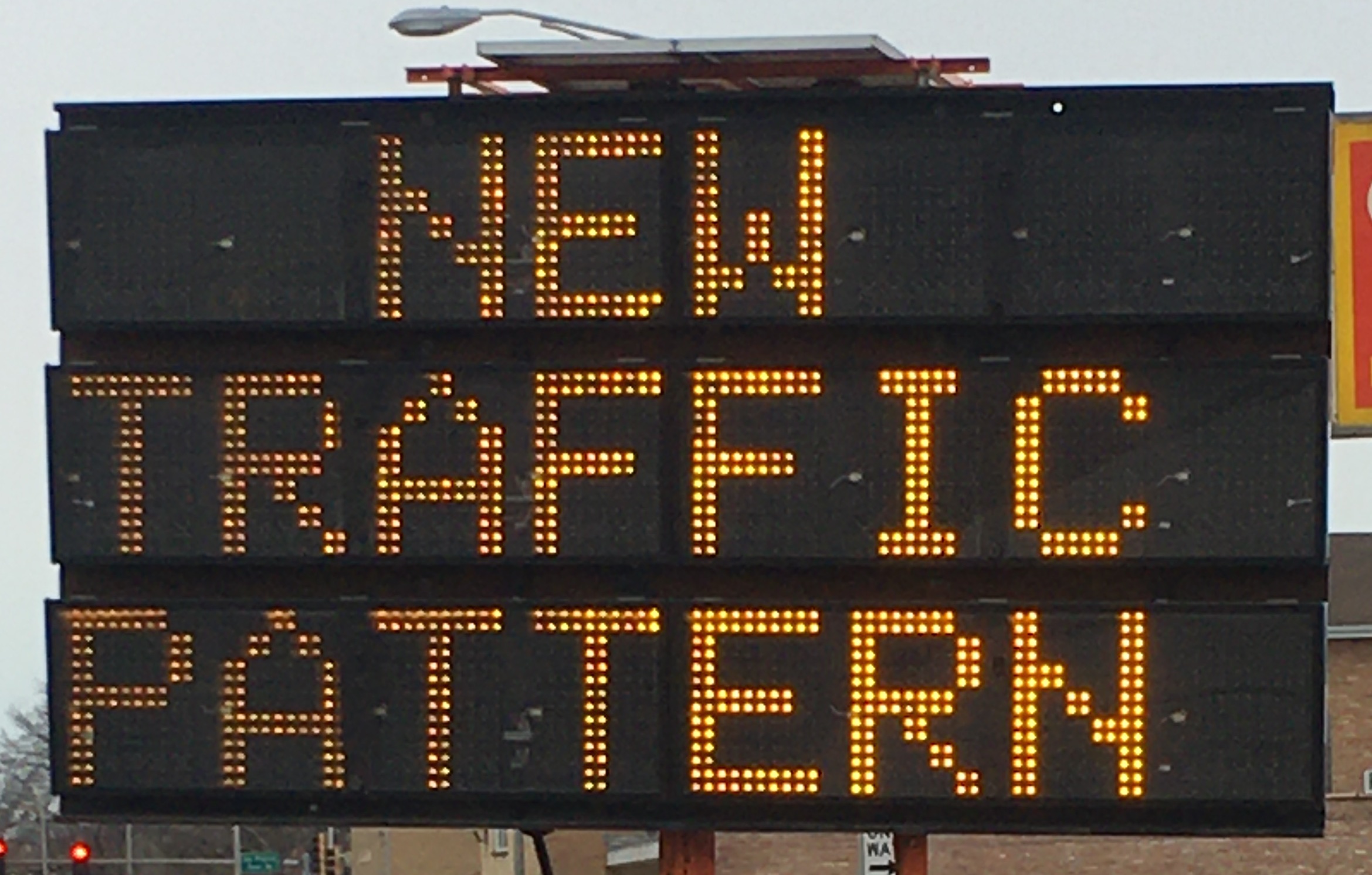 Lighted construction sign that reads, 