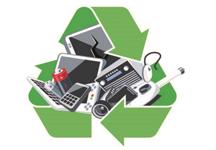 green recycle arrows with electronics in the middle