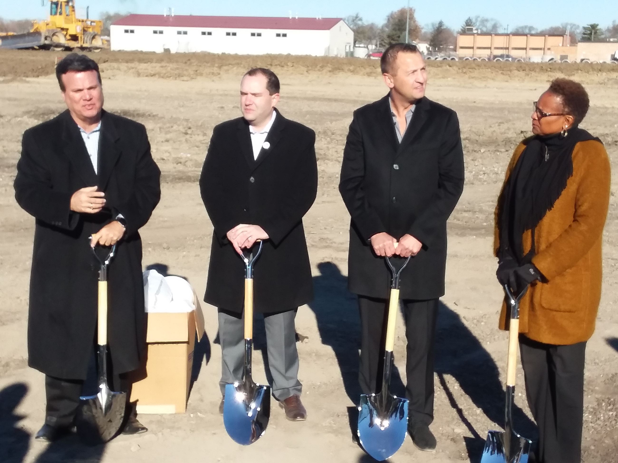 State and county officials next to Mayor David Guerin at the ground breaking ceremony for Go2Logisti