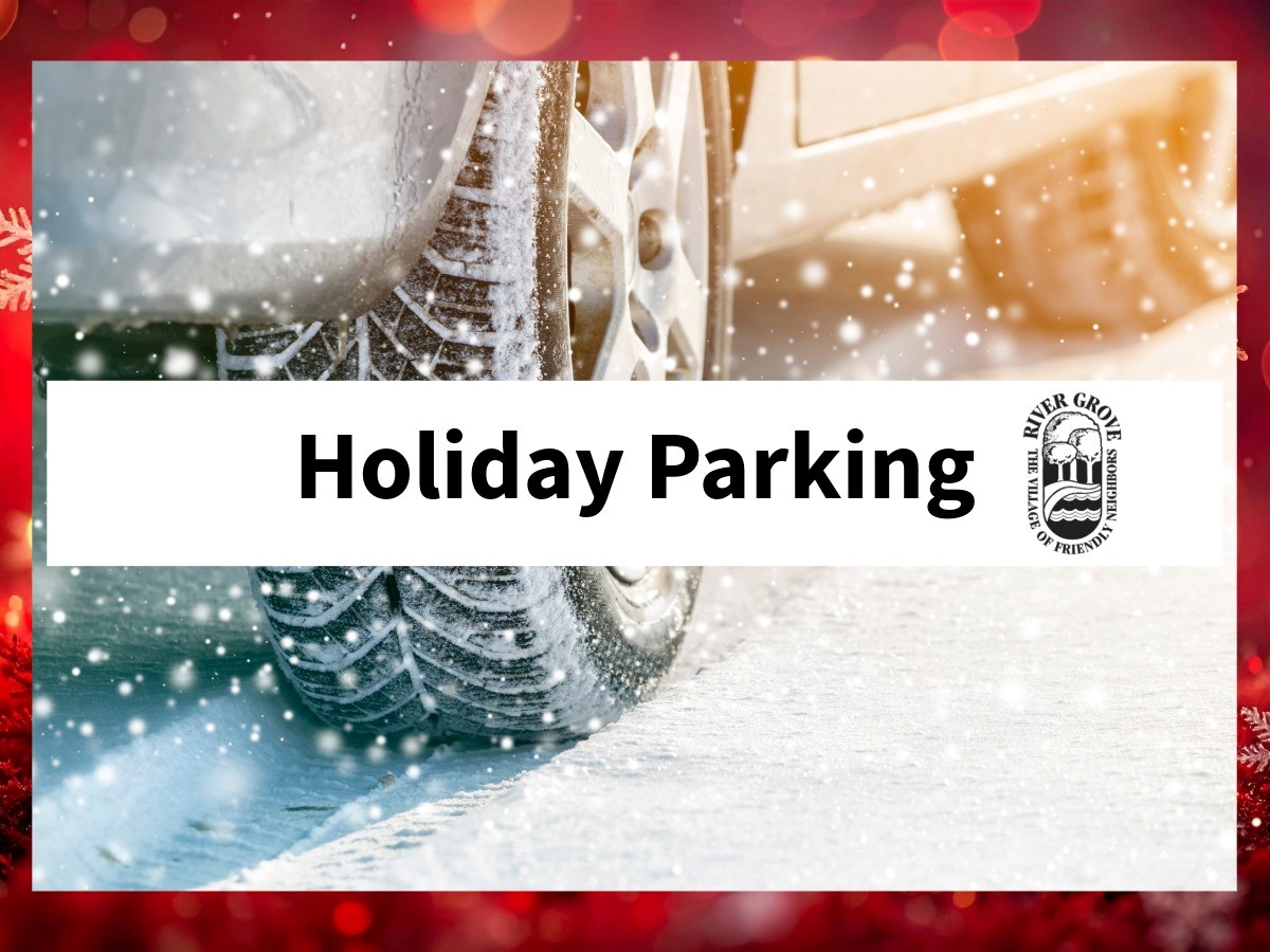 Holiday Parking Cover with red and snowflake background and a car tire with snow