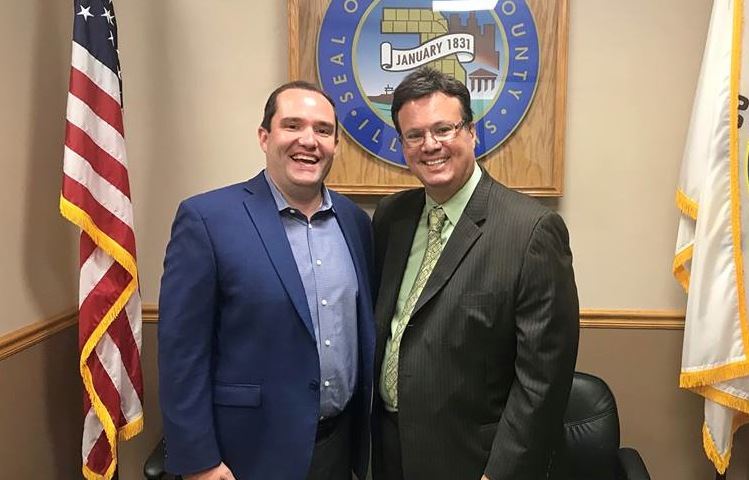 Mayor Dave Guerin standing with Cook County Commissioner Peter Silvestri