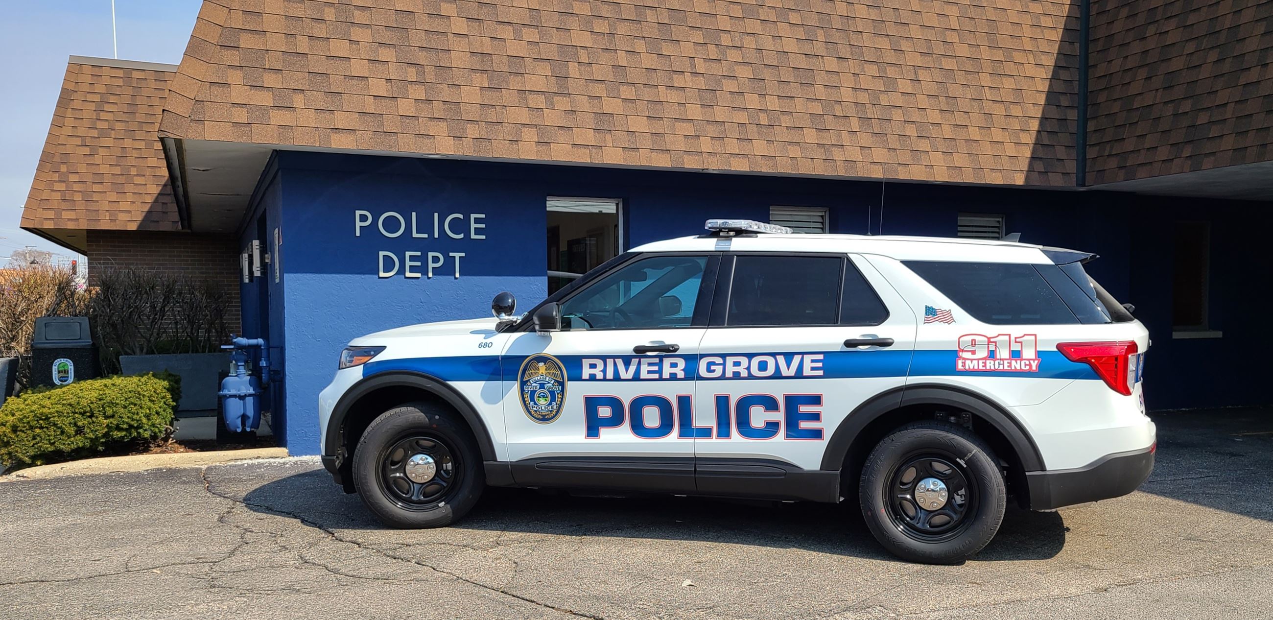 New Police vehicle in front of police station
