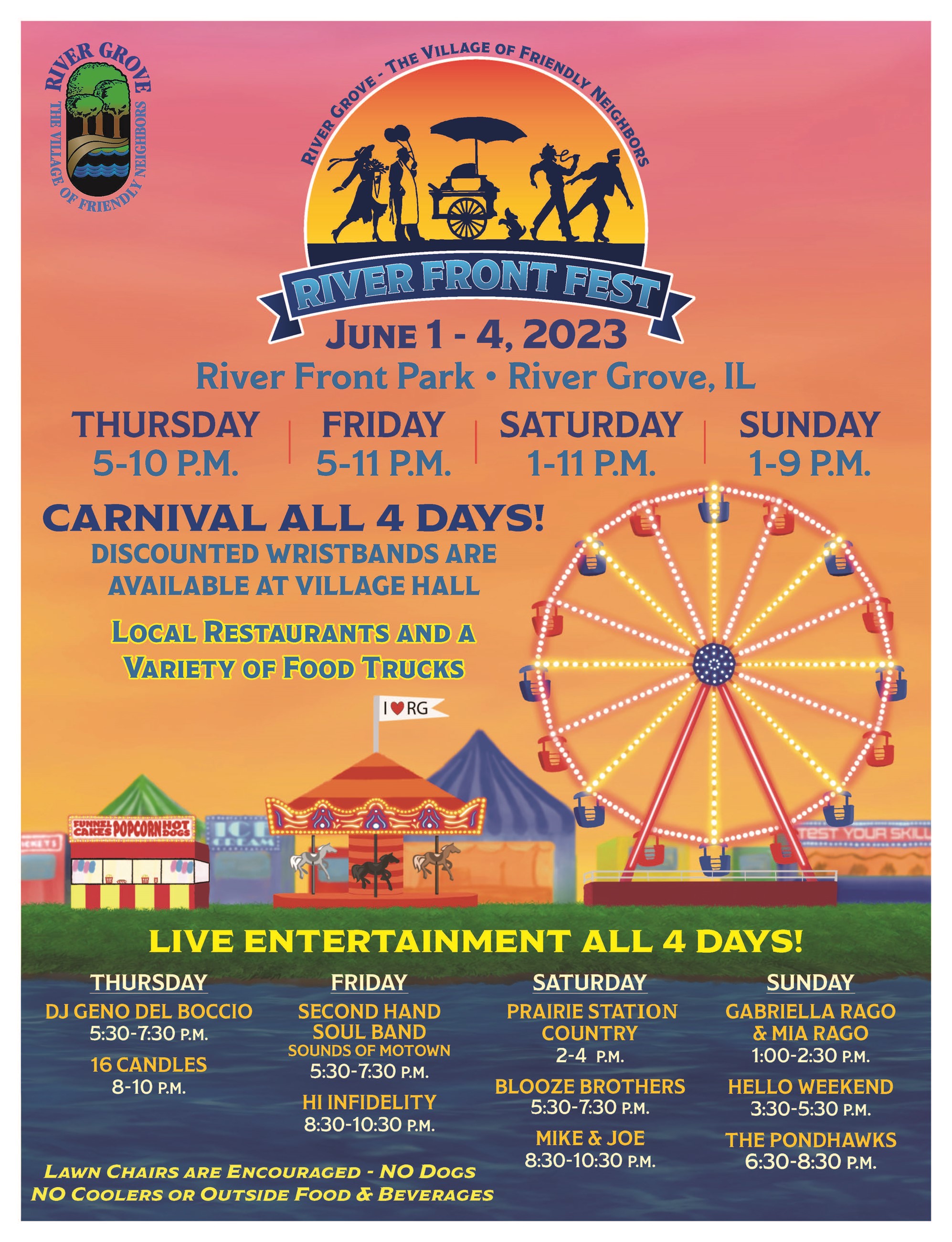 River Front Fest times and dates, entertainment lineup on top of carnival scene